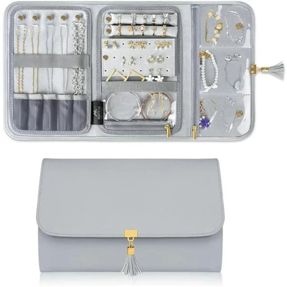 Jewelry Travel Organizer for Women, Tangle Free Portable Leather Jewelry